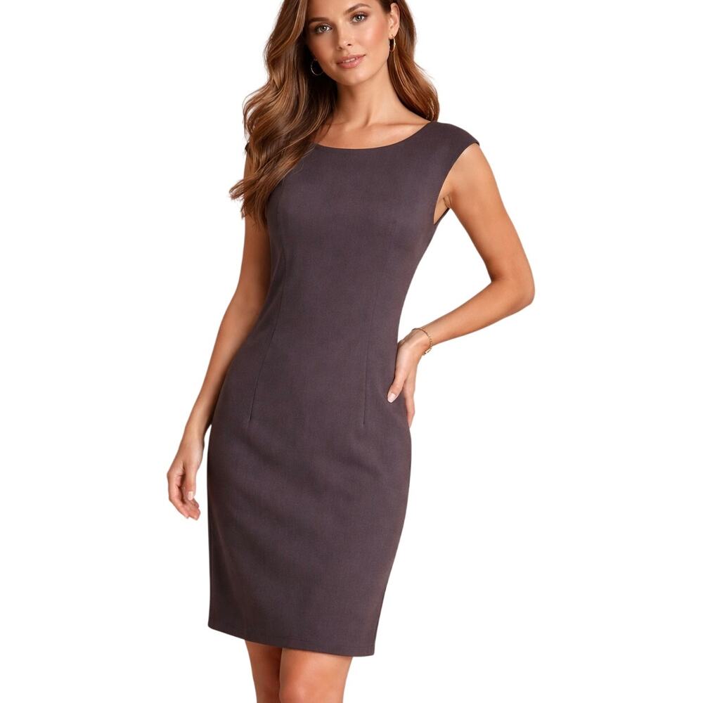 MM Lafleur NY Cocoa Brown Cap Sleeve Sheath Dress Minimalist Luxury Old Money